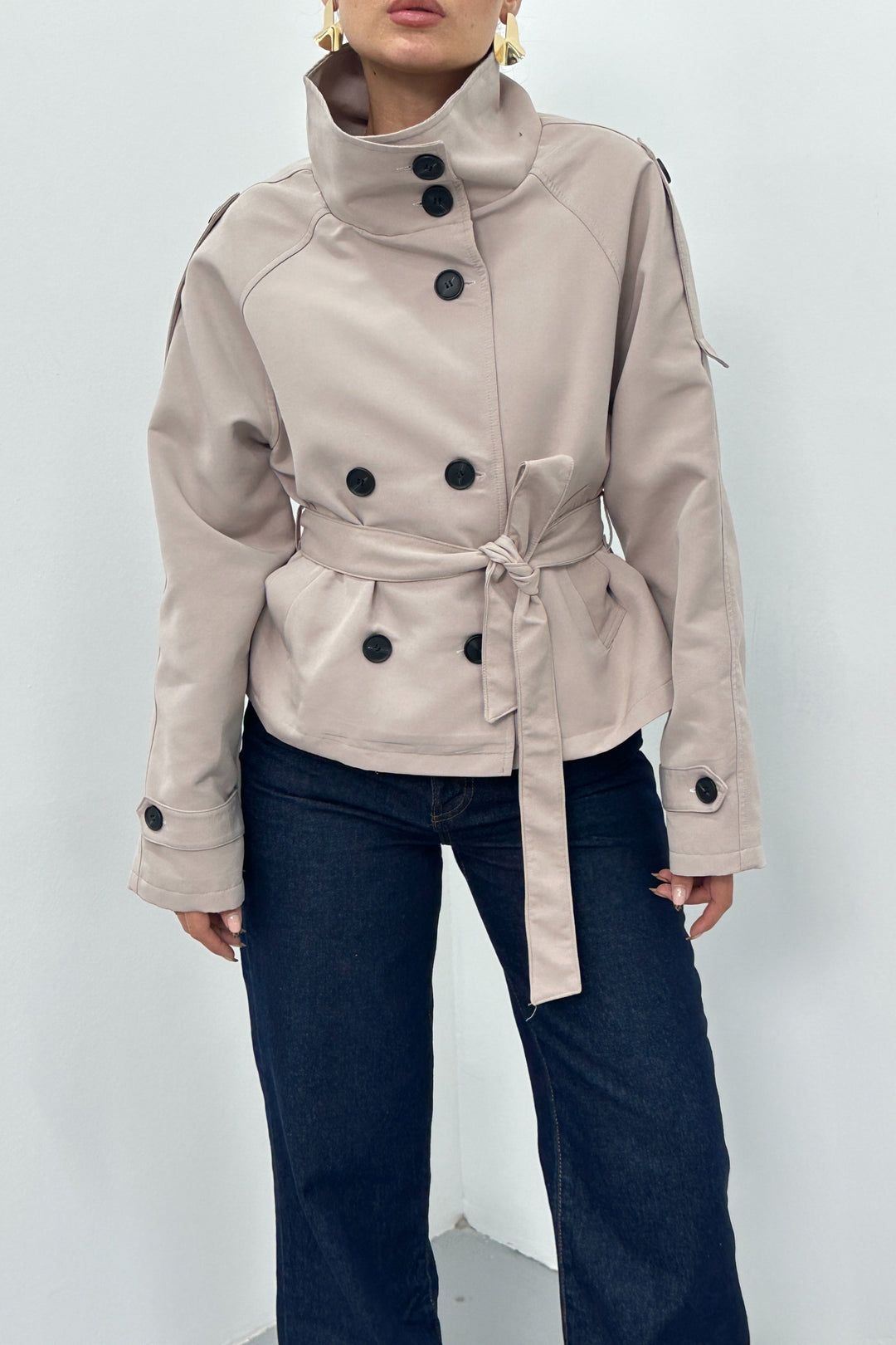 Routines Cropped Trench Coat - Stone 8030
