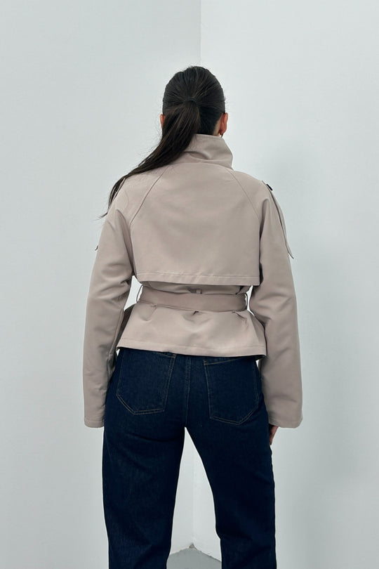 Routines Cropped Trench Coat - Stone 8030