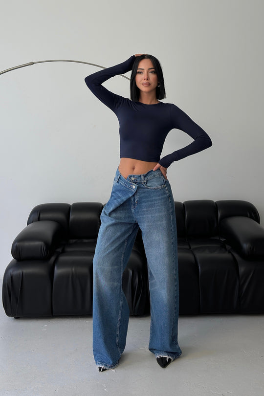 Routines Cross Button Jeans - Dark Blue 3608 Jeans Routines Fashion