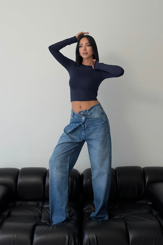 Routines Cross Button Jeans - Dark Blue 3608 Jeans Routines Fashion