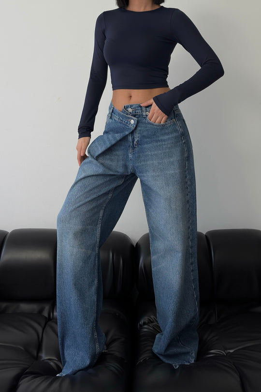 Routines Cross Button Jeans - Dark Blue 3608 Jeans Routines Fashion