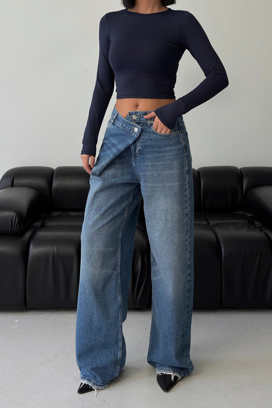 Routines Cross Button Jeans - Dark Blue 3608 Jeans Routines Fashion