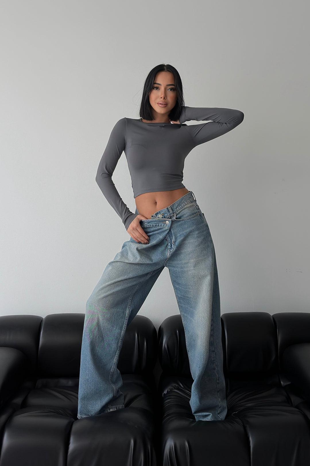 Routines Cross Button Jeans - Vintage Blue 3608 Jeans Routines Fashion