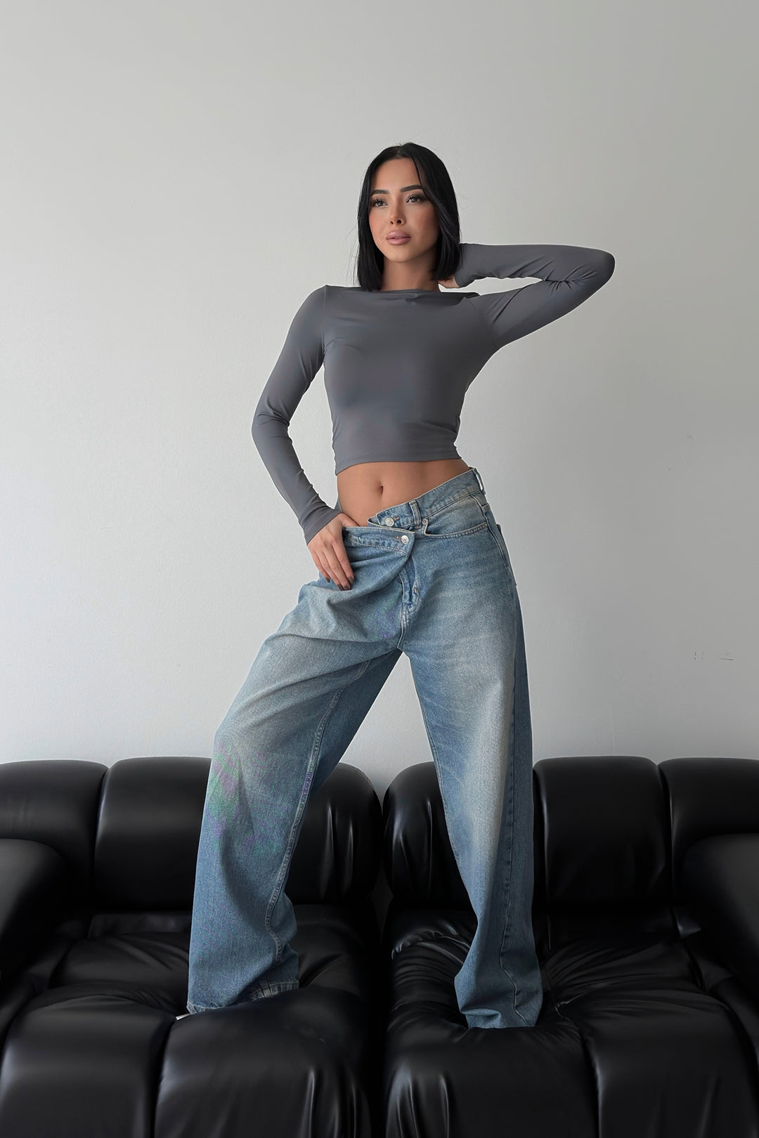 Routines Cross Button Jeans - Vintage Blue 3608 Jeans Routines Fashion