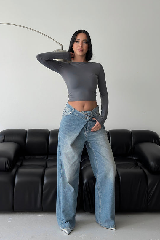 Routines Cross Button Jeans - Vintage Blue 3608 Jeans Routines Fashion