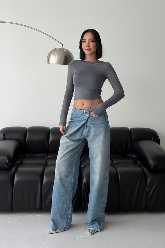 Routines Cross Button Jeans - Vintage Blue 3608 Jeans Routines Fashion