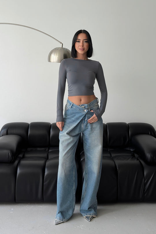 Routines Cross Button Jeans - Vintage Blue 3608 Jeans Routines Fashion