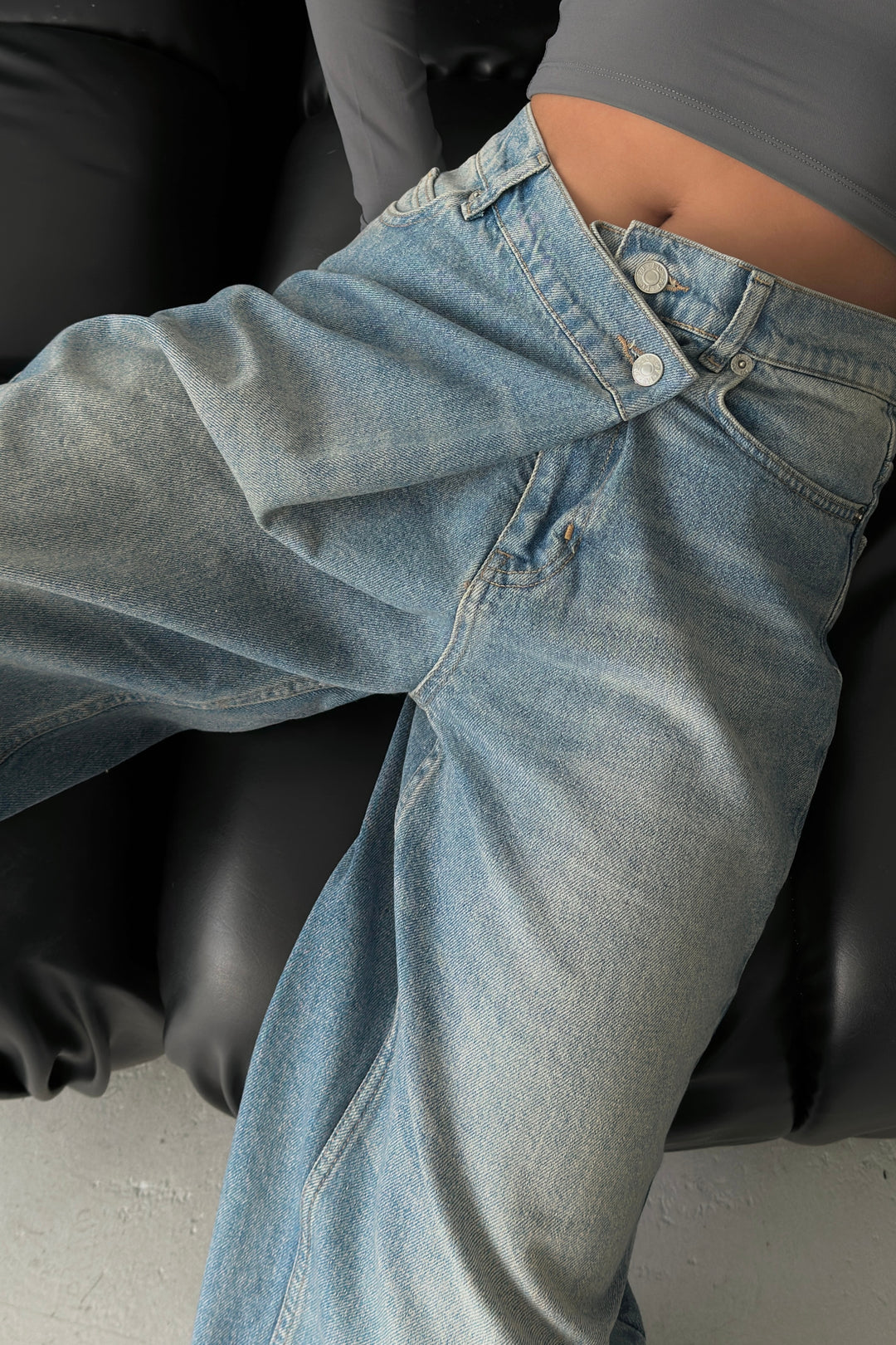 Routines Cross Button Jeans - Vintage Blue 3608 Jeans Routines Fashion