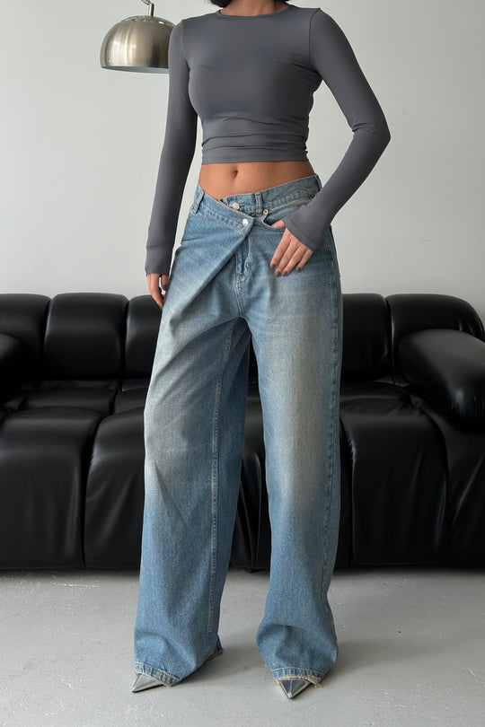 Routines Cross Button Jeans - Vintage Blue 3608 Jeans Routines Fashion