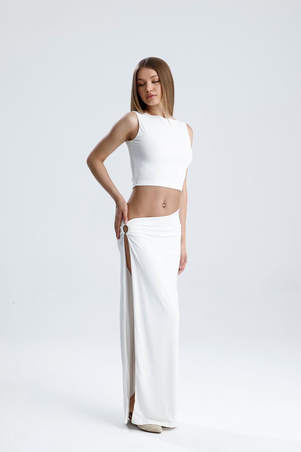 Routines Cutout Two Piece Skirt Set - White 1565 Set Routines Fashion