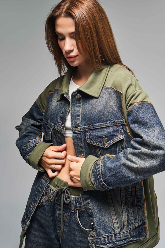 Routines Denim Knitted Oversized Jacket - Army Green 3537 Jacket Routines Fashion