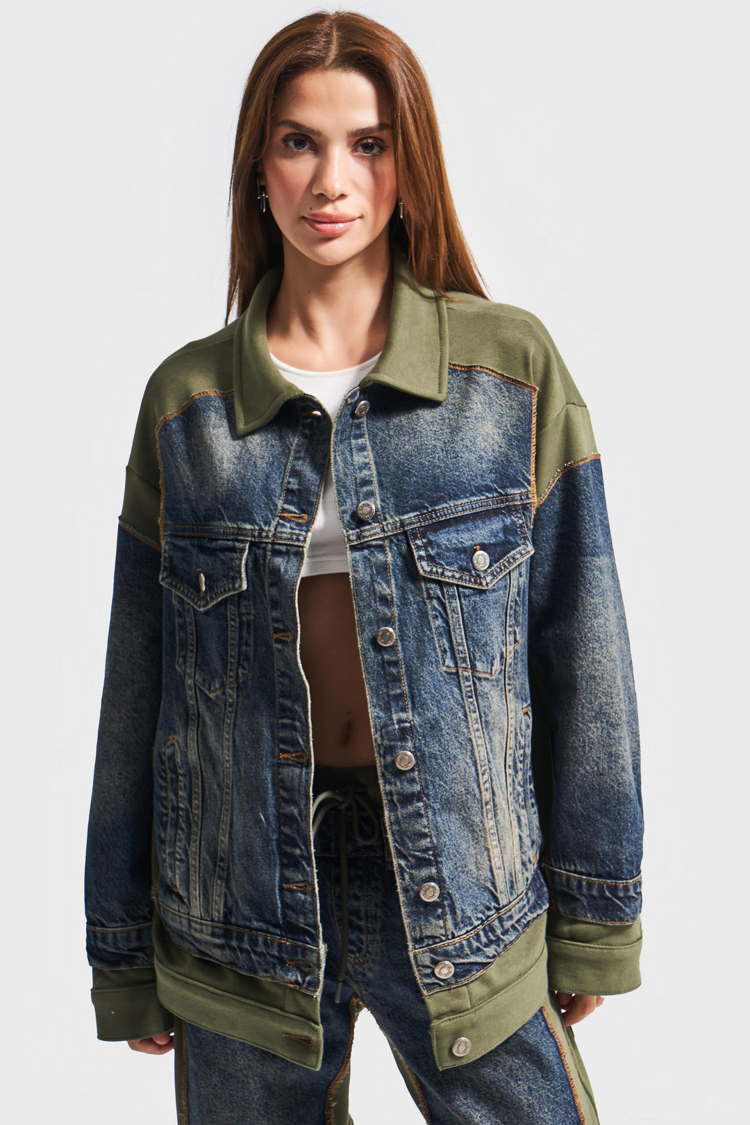 Routines Denim Knitted Oversized Jacket - Army Green 3537 Jacket Routines Fashion