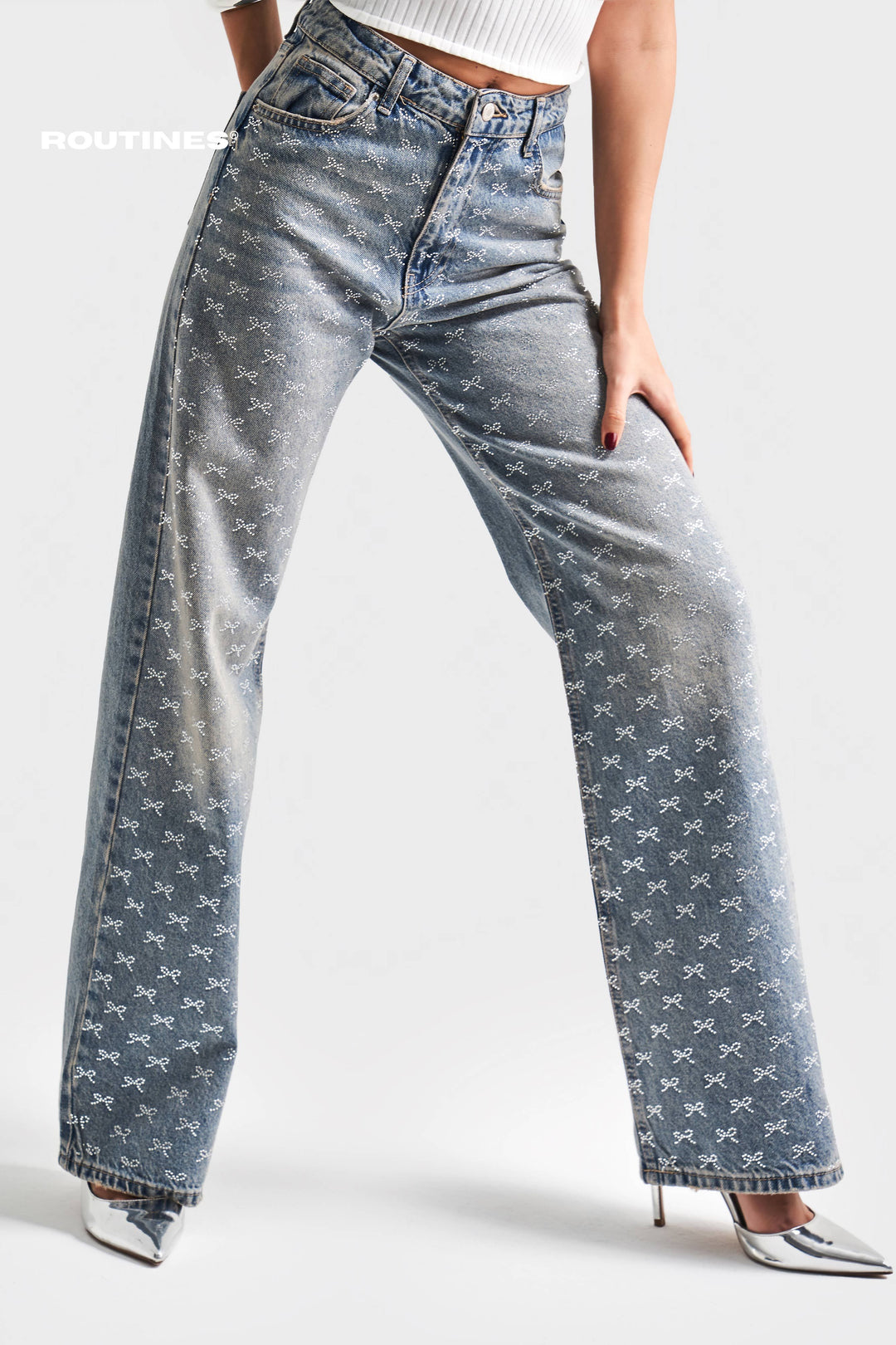 Routines Diamond Bows Straight Jeans 3893-4S5 Jeans Routines Fashion