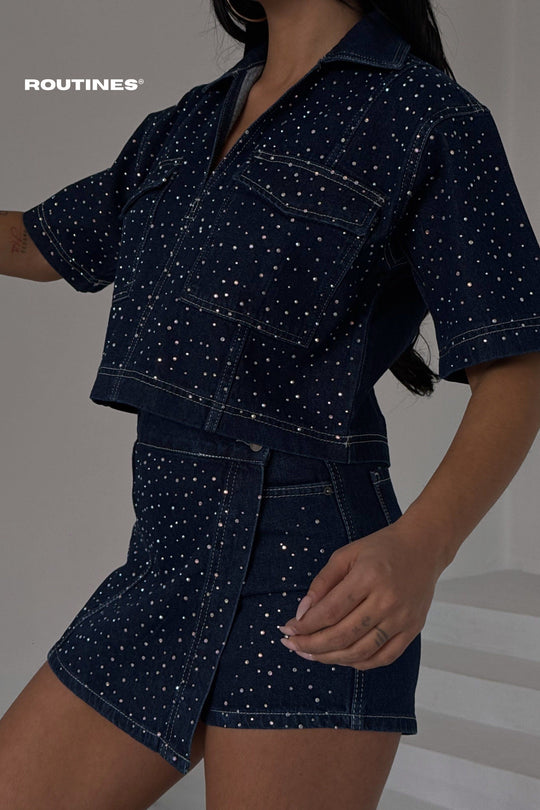 Routines Diamonds Two Piece Skort Denim Set - Dark Blue 4212 Set Routines Fashion