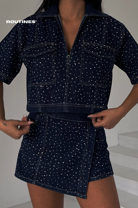 Routines Diamonds Two Piece Skort Denim Set - Dark Blue 4212 Set Routines Fashion