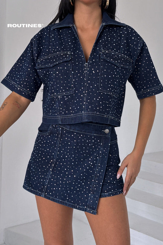 Routines Diamonds Two Piece Skort Denim Set - Dark Blue 4212 Set Routines Fashion