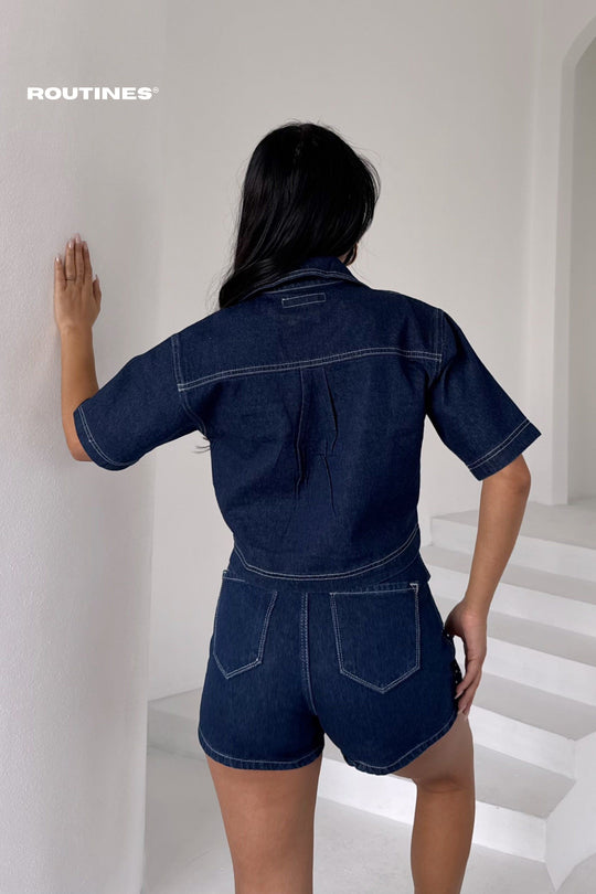 Routines Diamonds Two Piece Skort Denim Set - Dark Blue 4212 Set Routines Fashion