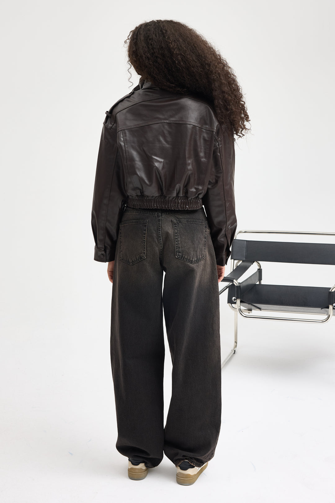 Routines Faux Leather Bomber Jacket - Brown 0609