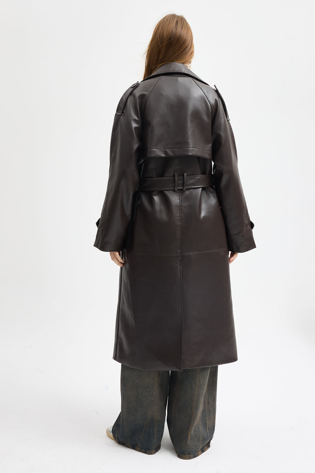 Routines Faux Leather Trench Coat - Brown 8506
