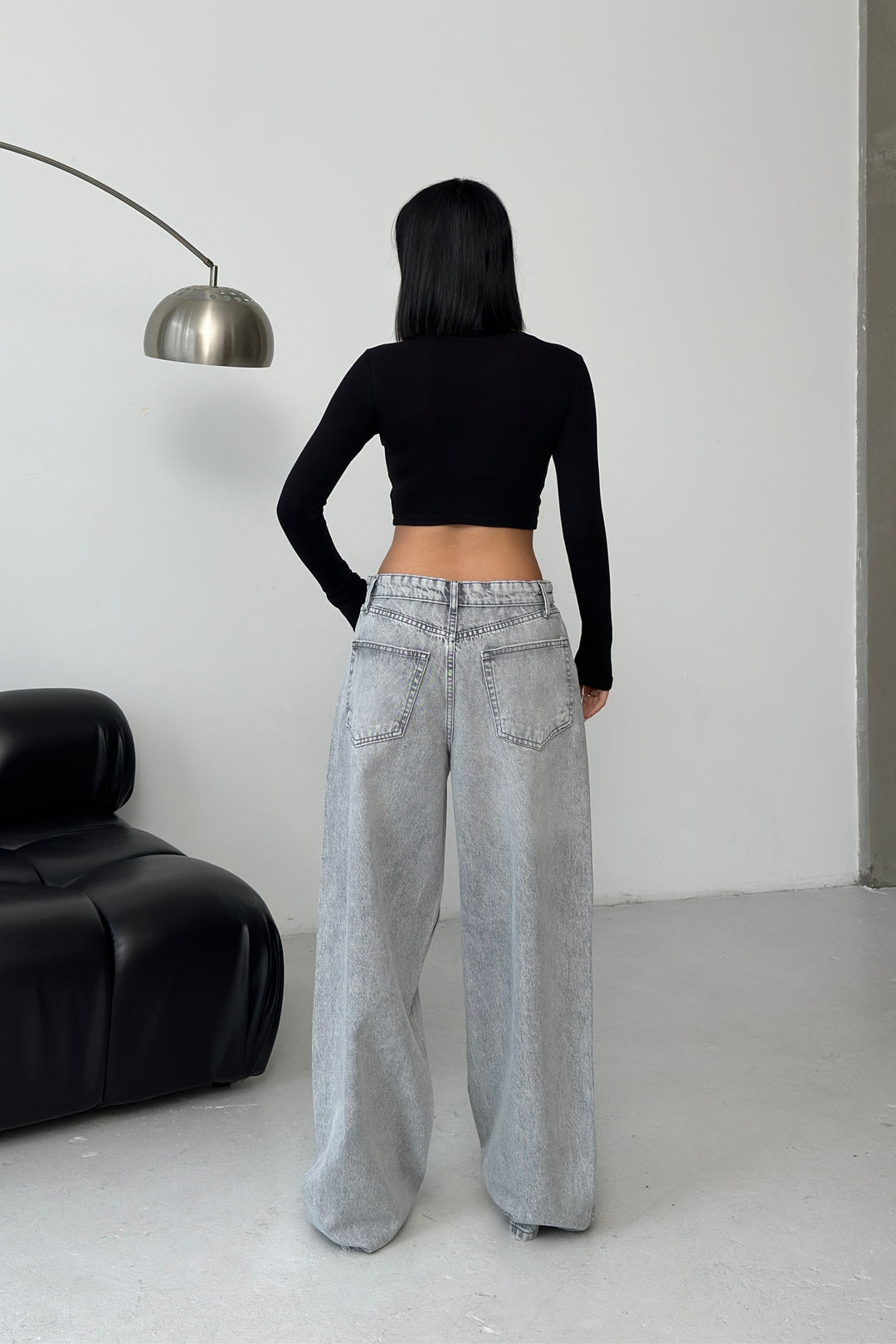 Routines Folded Waist Baggy Jeans - Grey 1480-4