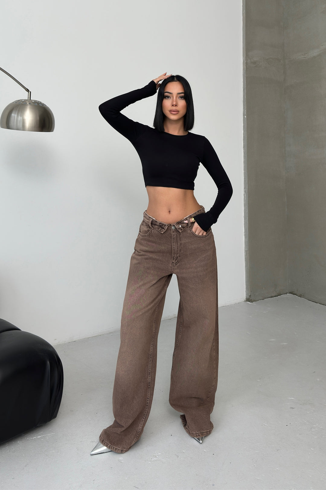 Routines Folded Waist Baggy Jeans - Vintage Brown 1480-5