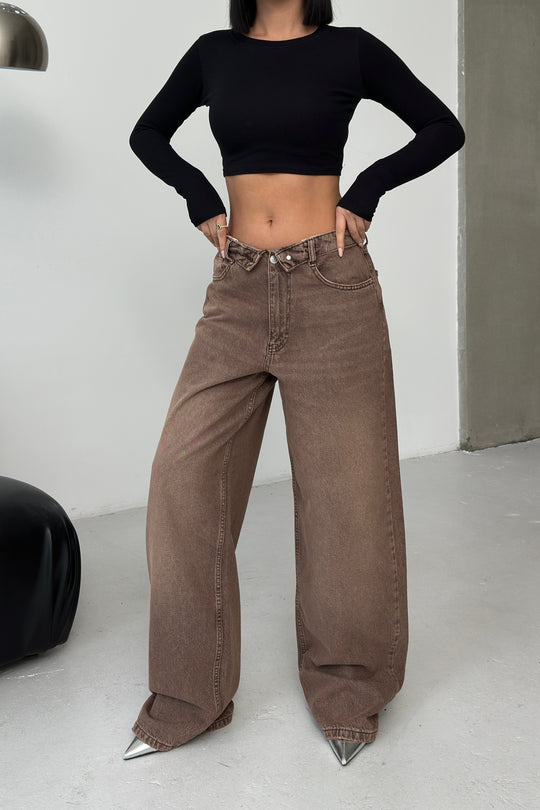 Routines Folded Waist Baggy Jeans - Vintage Brown 1480-5