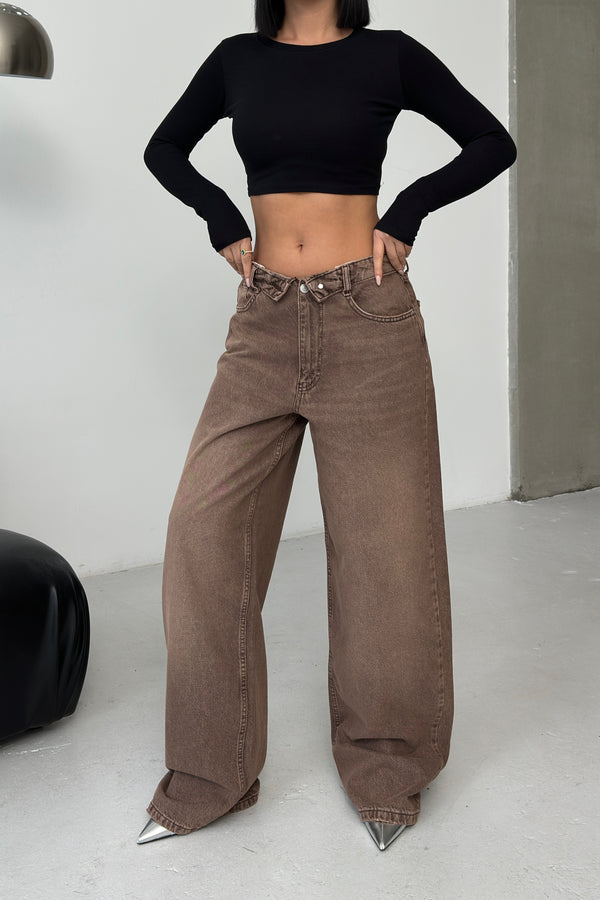 Routines Folded Waist Baggy Jeans - Vintage Brown 1480-5
