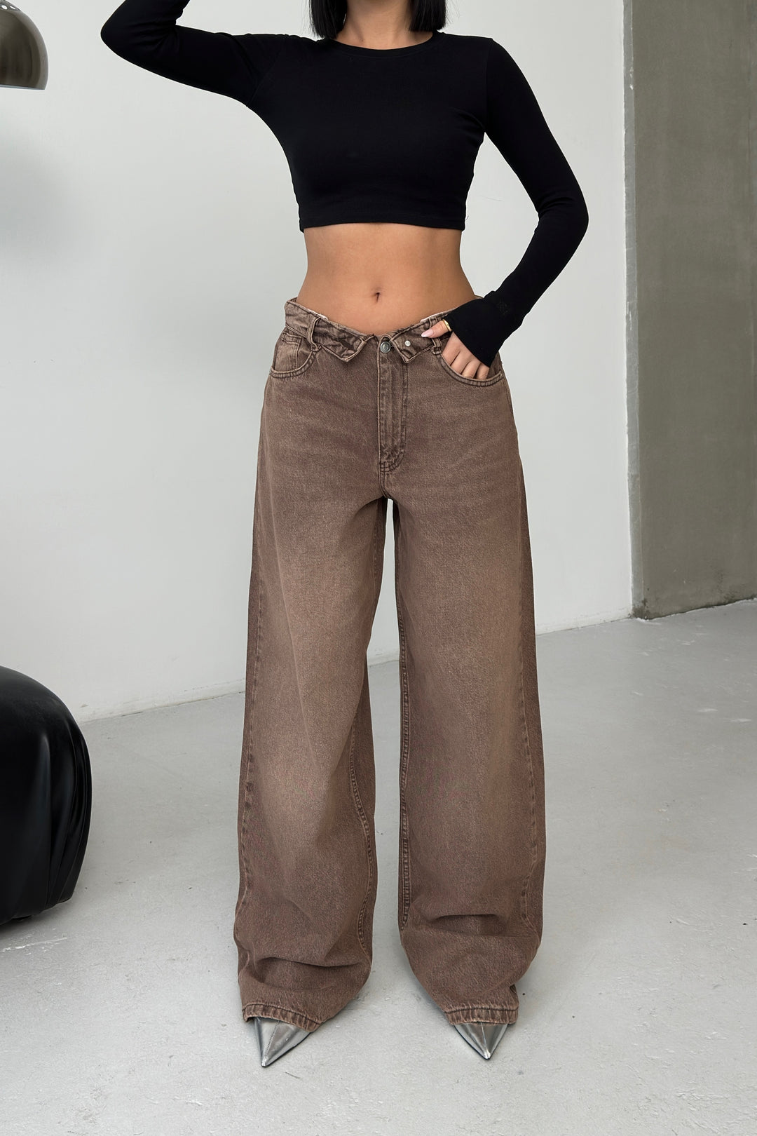 Routines Folded Waist Baggy Jeans - Vintage Brown 1480-5