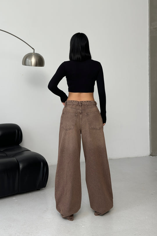 Routines Folded Waist Baggy Jeans - Vintage Brown 1480-5