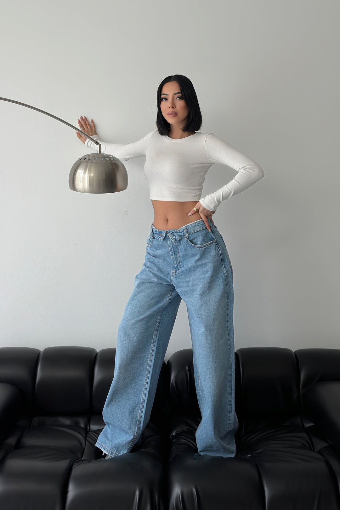 Routines Folded Waist Baggy Jeans - Light Blue 1480-6