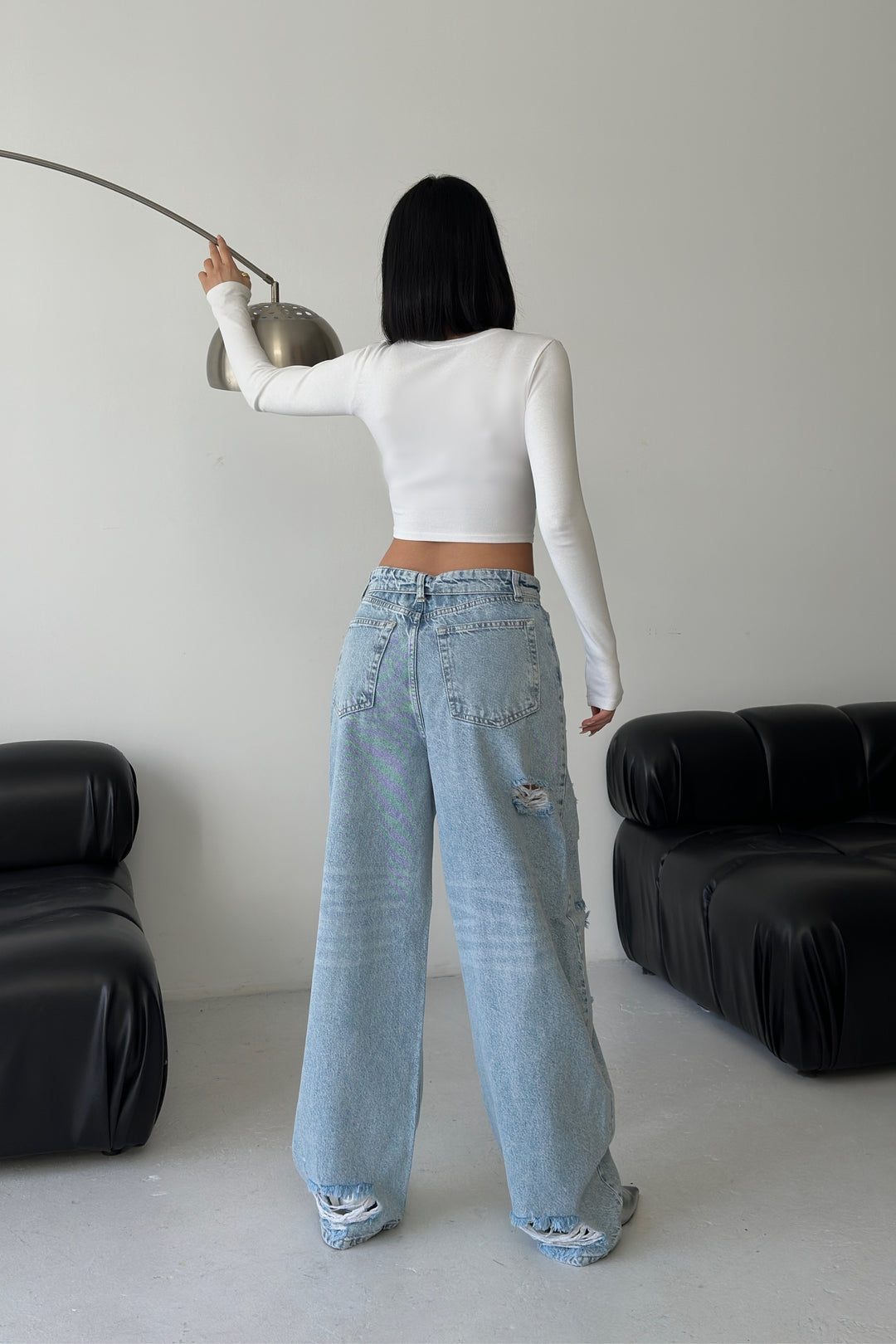 Routines Folded Waist Ripped Jeans - Light Blue 4545