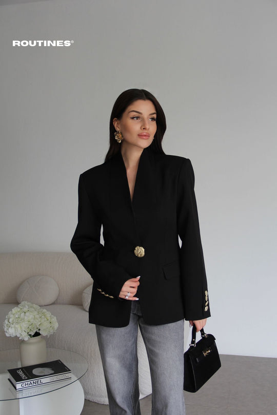 Routines Golden Tailored Blazer - Black 501171 Blazer Routines Fashion