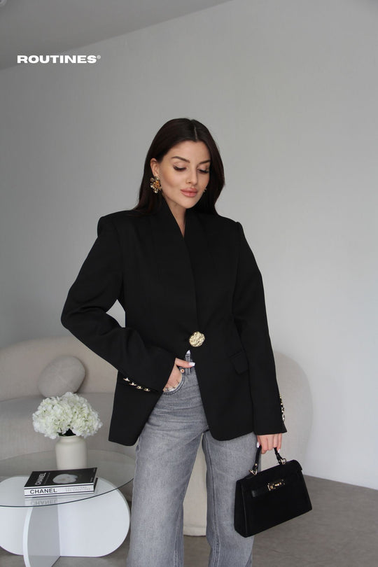 Routines Golden Tailored Blazer - Black 501171 Blazer Routines Fashion