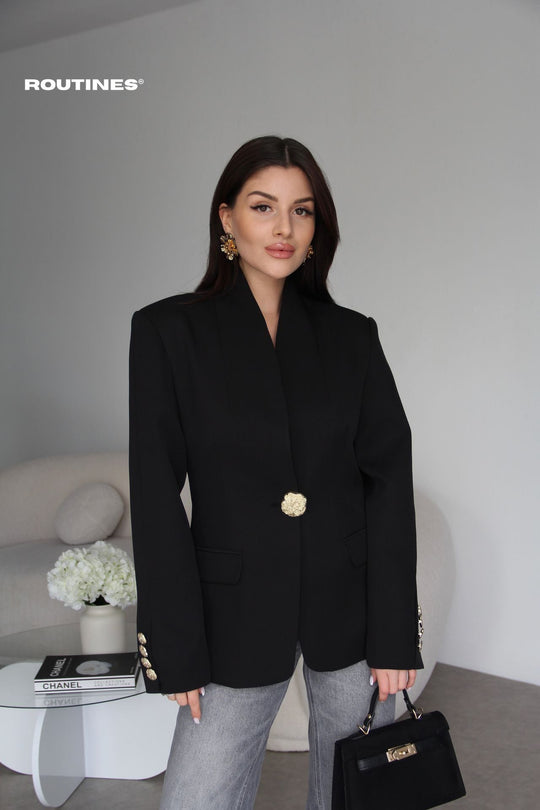 Routines Golden Tailored Blazer - Black 501171 Blazer Routines Fashion