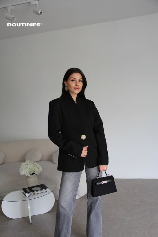 Routines Golden Tailored Blazer - Black 501171 Blazer Routines Fashion