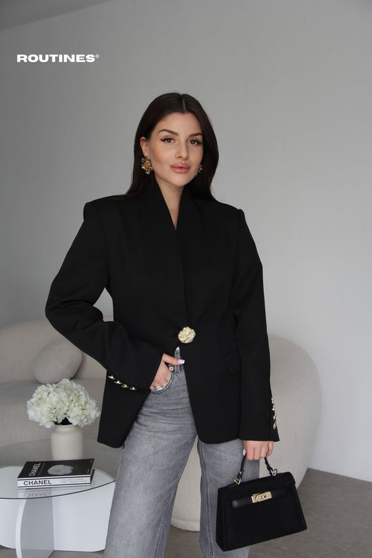 Routines Golden Tailored Blazer - Black 501171 Blazer Routines Fashion