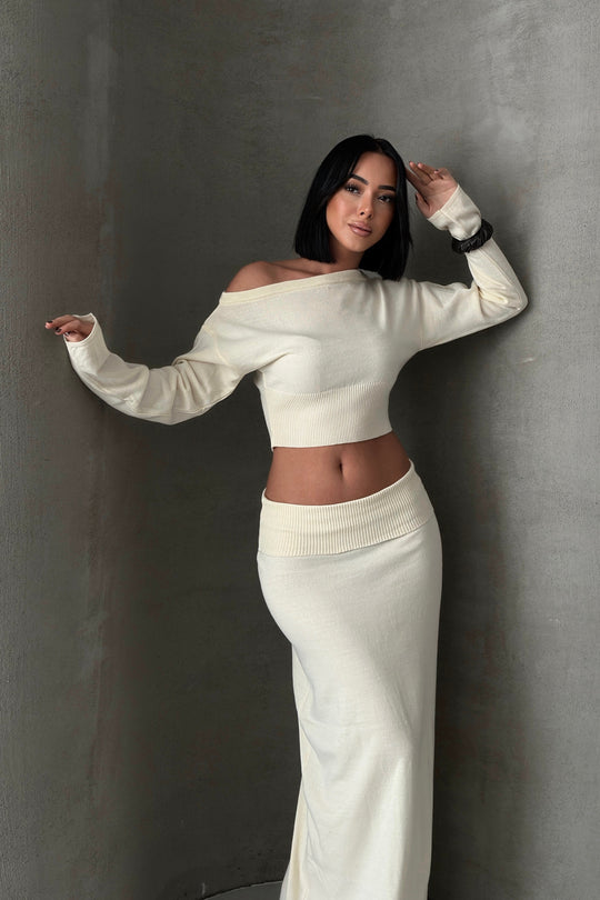 Routines Knitted Off-Shoulder Co-Ord - Cream 4069 Set Routines Fashion