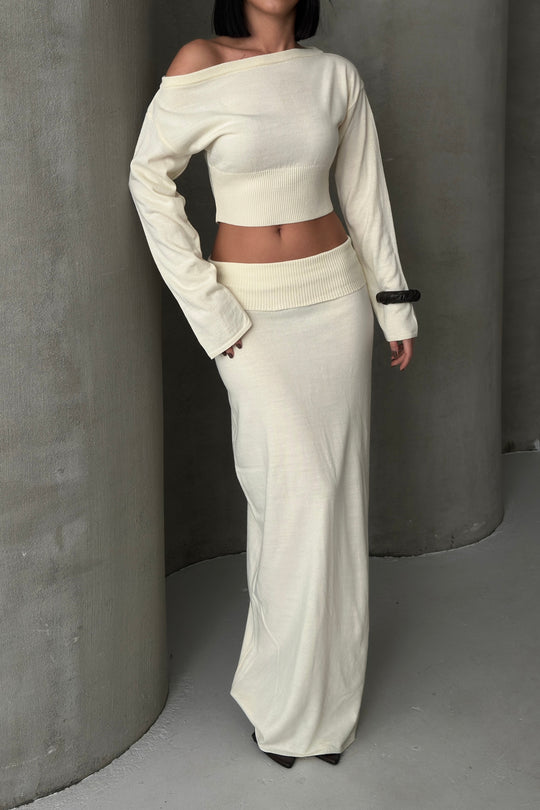 Routines Knitted Off-Shoulder Co-Ord - Cream 4069 Set Routines Fashion