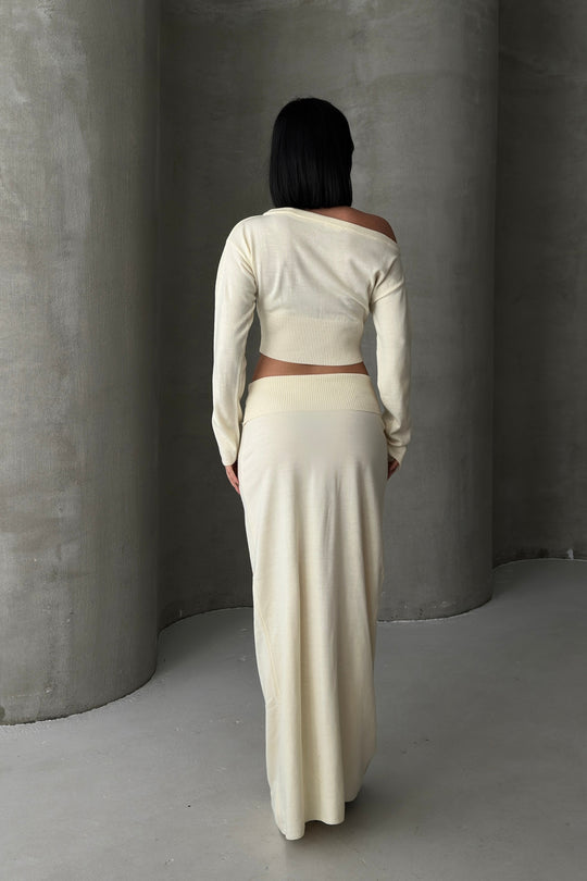 Routines Knitted Off-Shoulder Co-Ord - Cream 4069 Set Routines Fashion