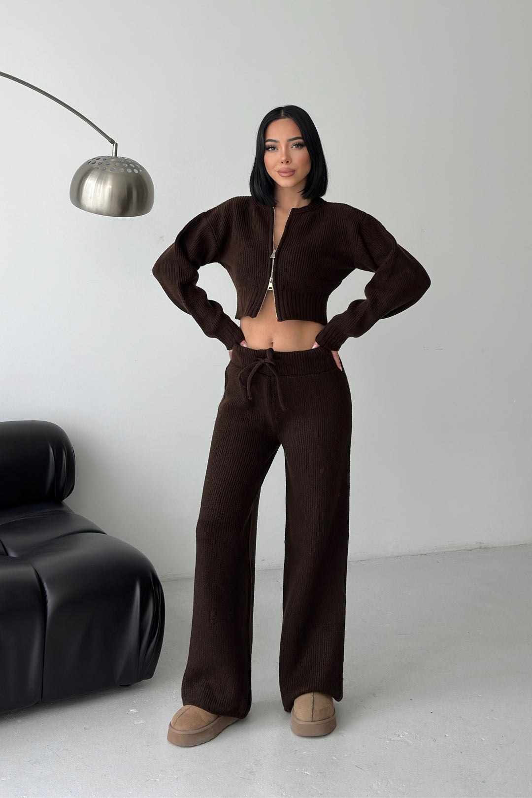 Routines Knitted Zipper Co-ord Set - Brown 3978