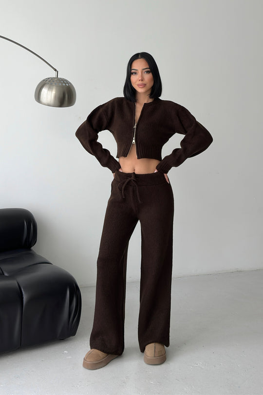 Routines Knitted Zipper Co-ord Set - Brown 3978