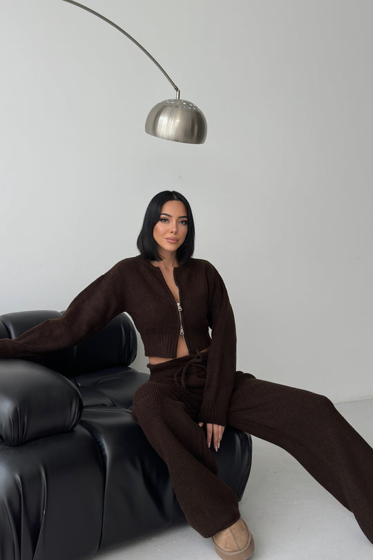 Routines Knitted Zipper Co-ord Set - Brown 3978