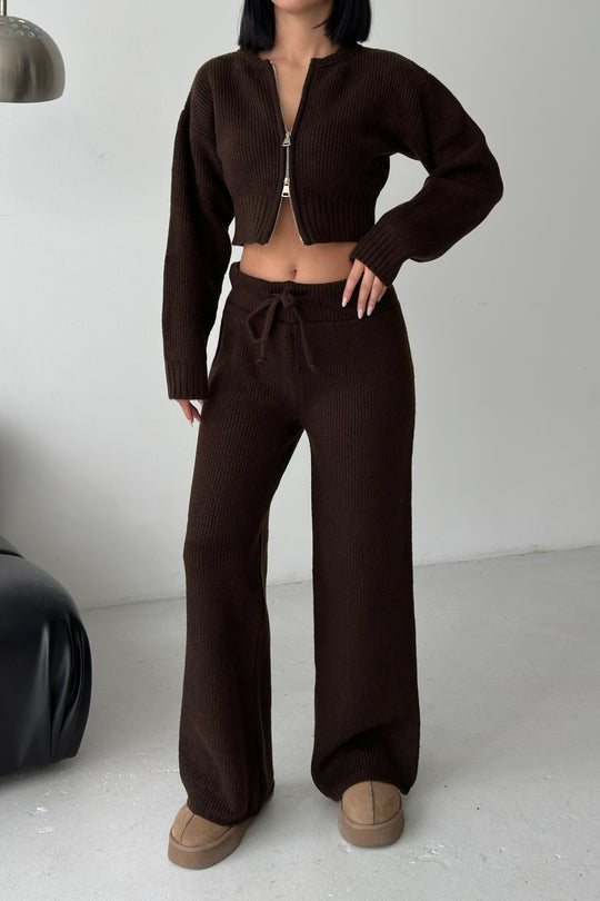 Routines Knitted Zipper Co-ord Set - Brown 3978