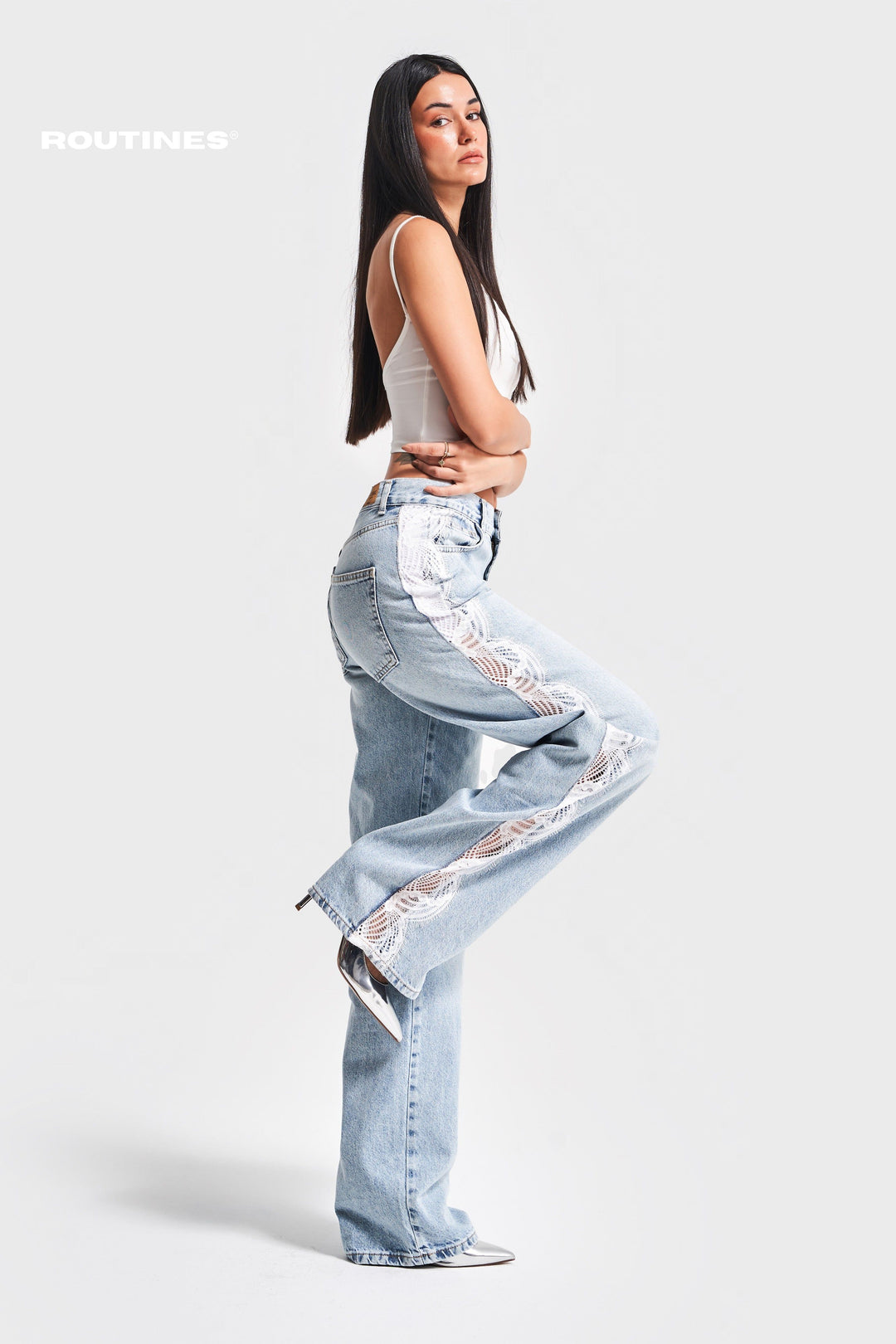 Routines Lace Detailed Straight Leg Jeans 3654 (PRE-ORDER) Jeans Routines Fashion