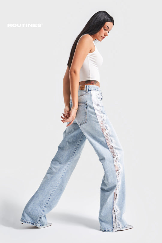 Routines Lace Detailed Straight Leg Jeans 3654 Jeans Routines Fashion