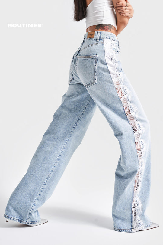 Routines Lace Detailed Straight Leg Jeans 3654 Jeans Routines Fashion
