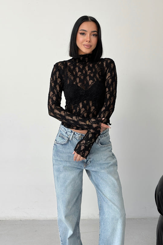 Routines Lace Longsleeve Top - Black 4642