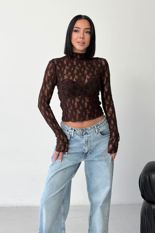 Routines Lace Longsleeve Top - Brown 4640