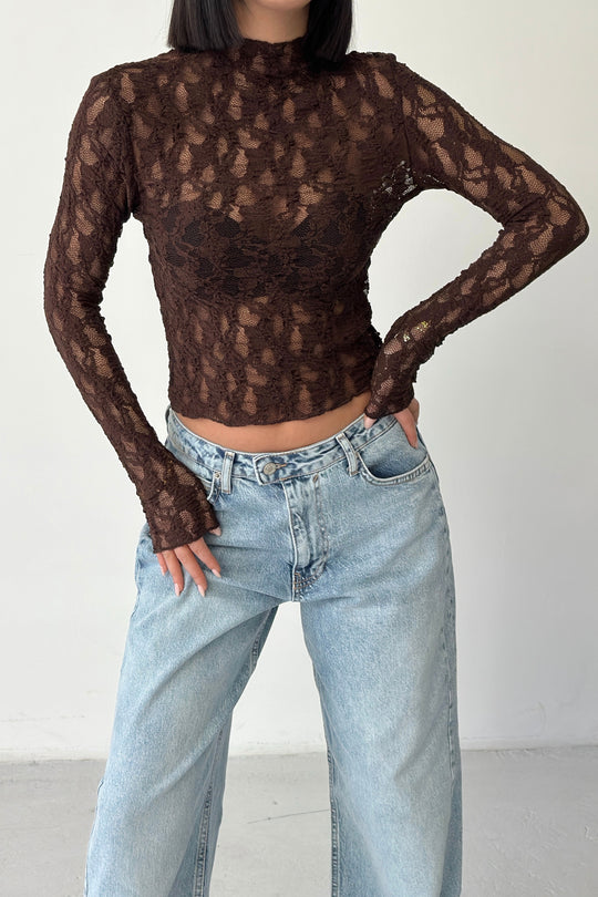 Routines Lace Longsleeve Top - Brown 4640