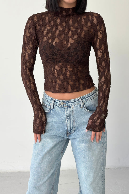 Routines Lace Longsleeve Top - Brown 4640